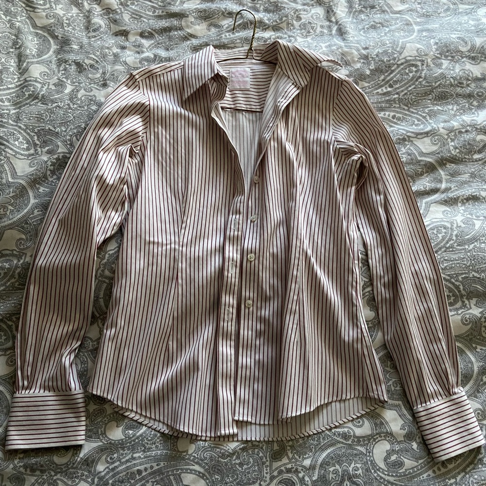 Brooks Brothers Women's Striped Button-Down Shirt in White and Brown
